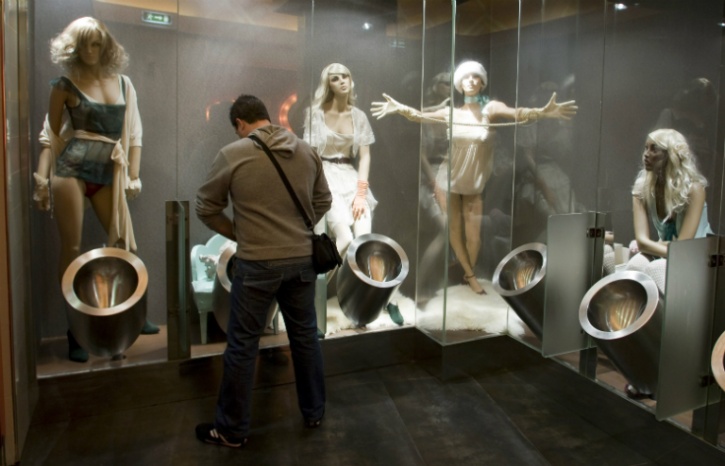 Public loo with racy mannequins